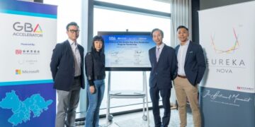 From left to right] Victor Chong, director, enterprise commercial, Microsoft Hong Kong; Cally Chan, general manager, Microsoft Hong Kong and Macau; Paul Sin, director of technology & transformation, NWD; and Ben Wong, head of open innovation, NWD