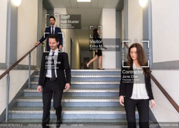 Businesspeople With Different Fields Walking In Office Premise Identified By Intellectual Learning System