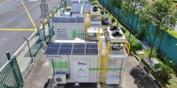 The ESS consists of two battery containers and two power conversion system (PCS) containers. (Photo credit: PSA Corporation)